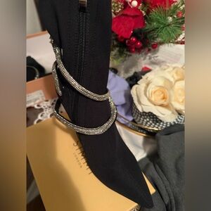 Black Rhinestone-Embellished Sock Boot